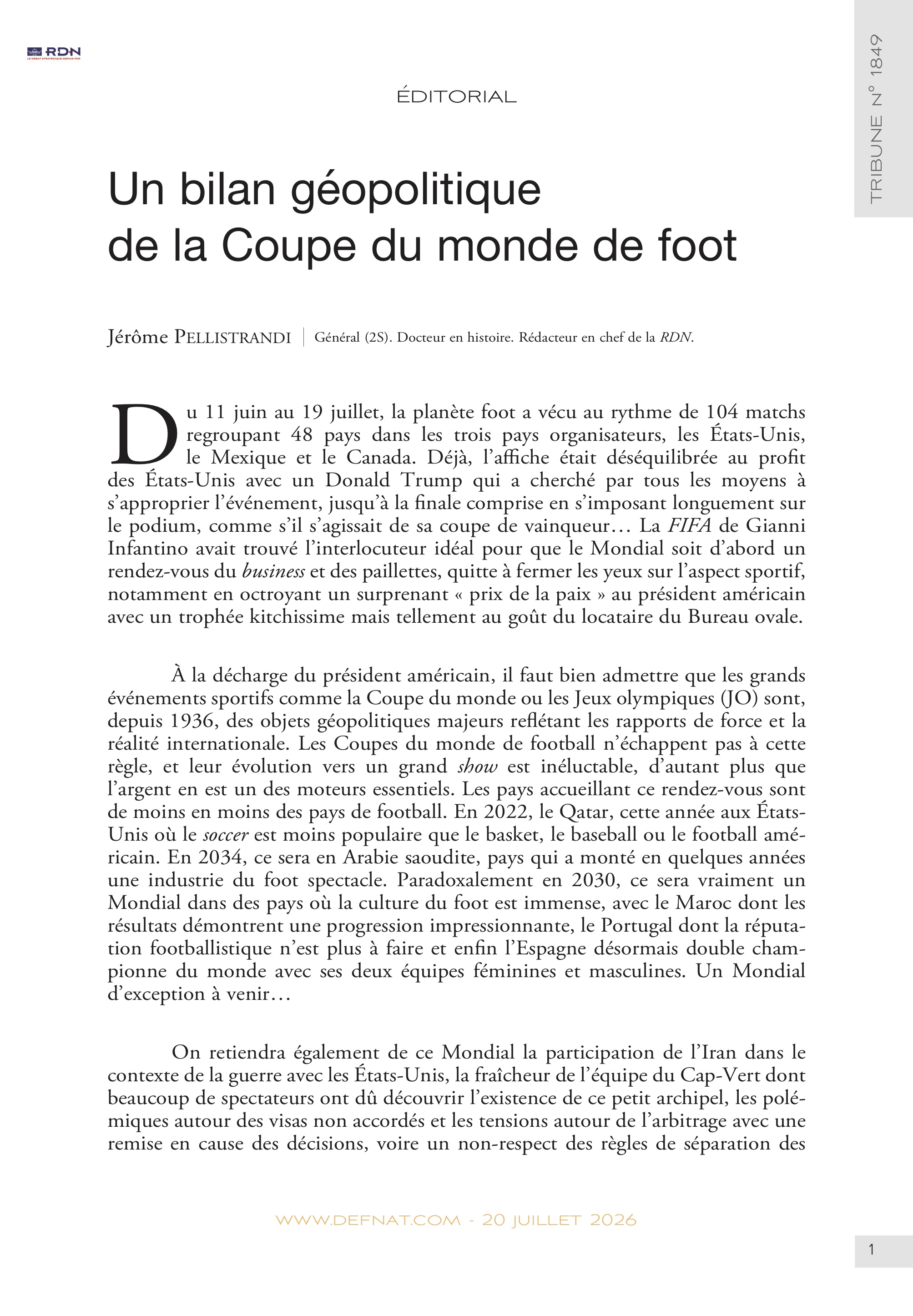 &Eacute;ditorial &ndash;&nbsp;Un&nbsp;bilan g&eacute;opolitique du&nbsp;Mondial de&nbsp;foot (T&nbsp;1849)
